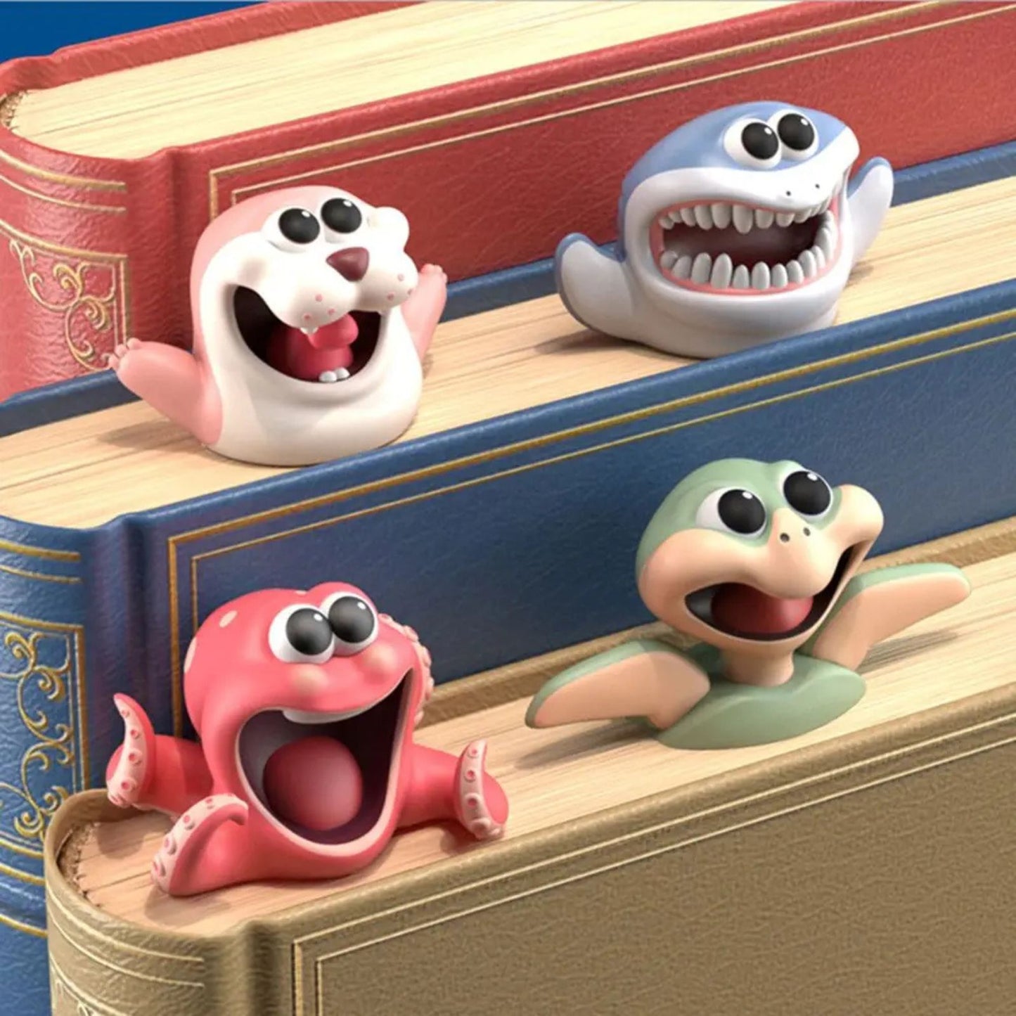 Marque pages animaux 3D insérés dans des livres, expressions amusantes et colorées