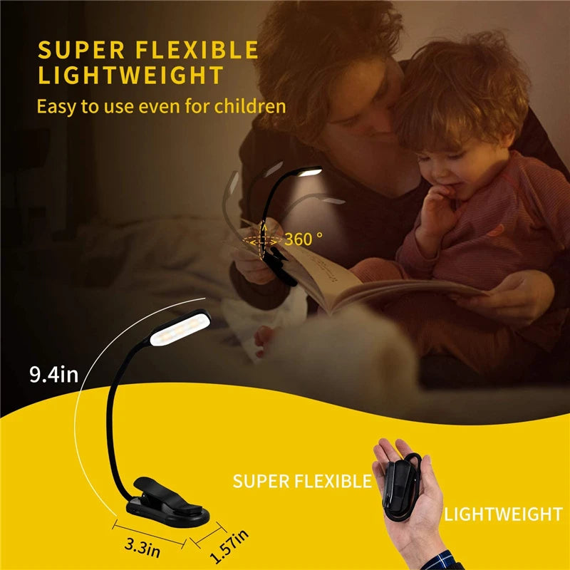 Lampe de Lecture Pince Noire | Rechargeable, Flexible et Nomade