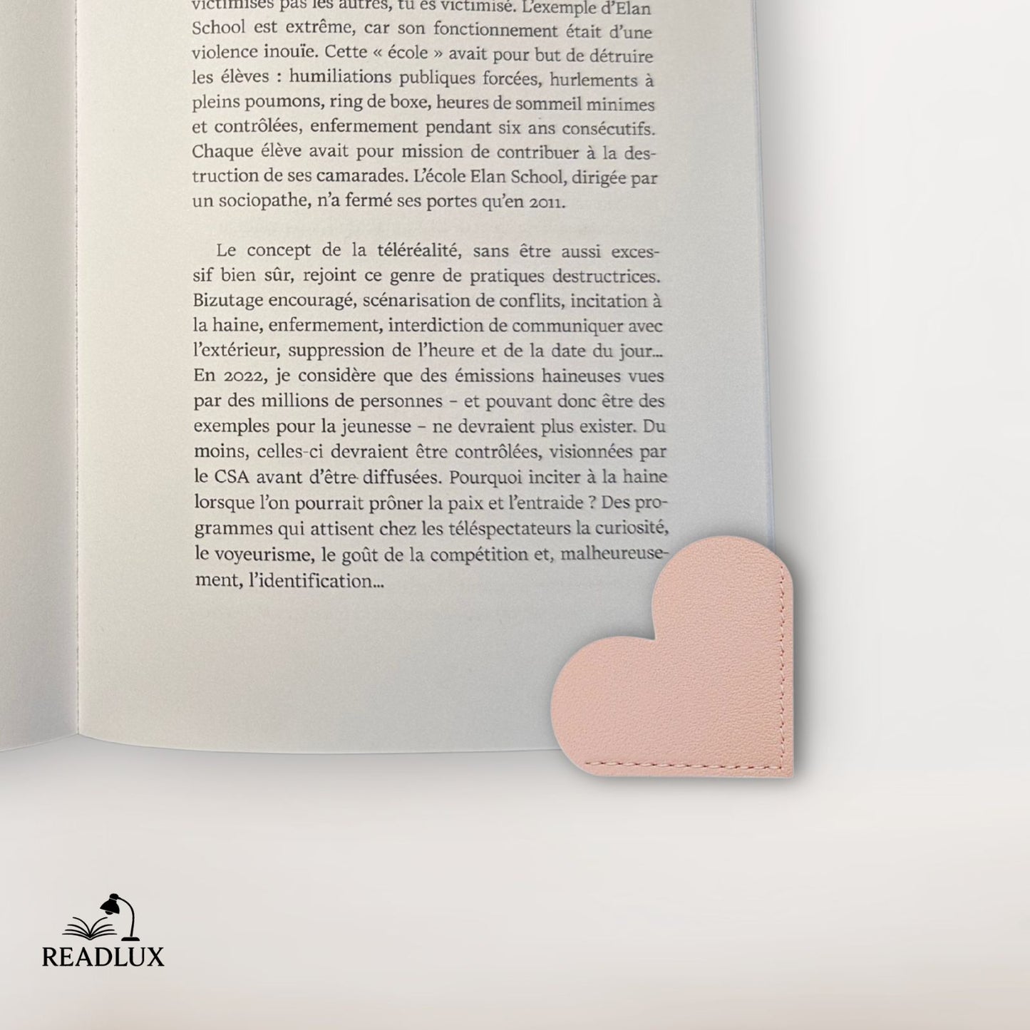 Marque page cuir rose poudré en forme de cœur