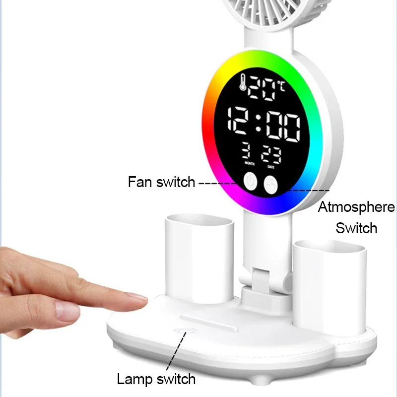 Lampe de Lecture sur Pied | Ventilateur, Horloge et Lumière Double
