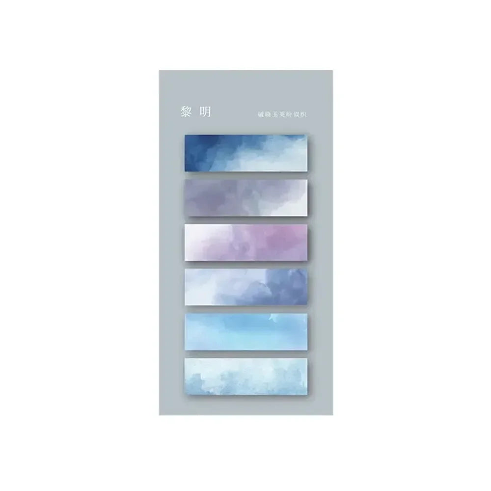 Ensemble de marqueurs autocollants transparents aux dégradés de bleu et violet, présentés sur un fond gris