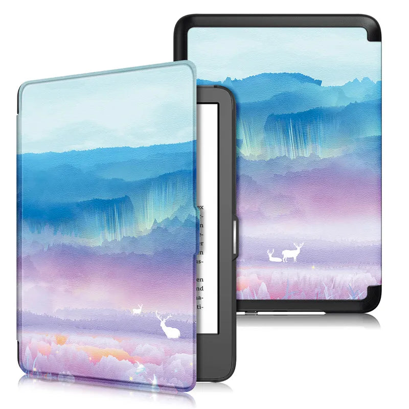 Etui Kindle 11eme Generation | Paysage Pastel et Cerfs Poétiques