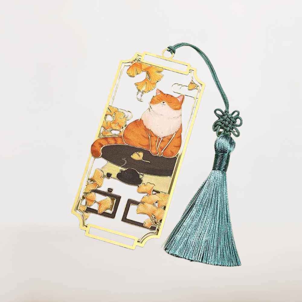 Marque Page Chat Méditatif – Lecture Zen et Élégance Dorée