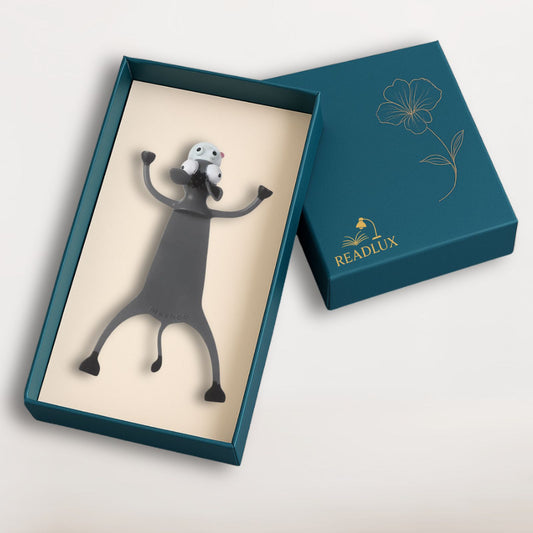 Marque page kawaii âne gris foncé, oreilles longues, museau blanc, style cartoon mignon, design souple et fin
