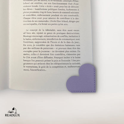 Marque page cuir violet en forme de cœur