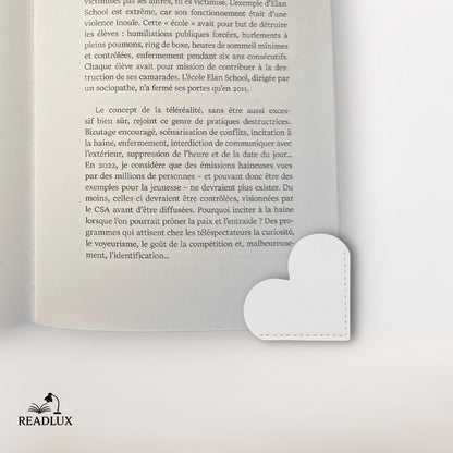 Marque page cuir blanc en forme de cœur