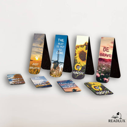 Lot de marque pages magnétiques avec des messages inspirant semi ouvert.