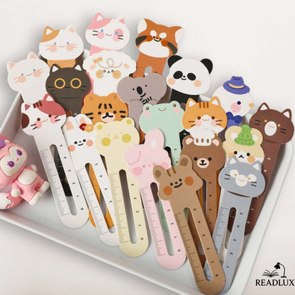 Lot de marque pages animaux kawaii exposés en éventail, motifs ludiques et adorables