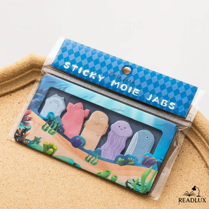 Bloc marquepage adhésif thème océan avec poissons colorés, idéal pour annoter livres et cahiers.