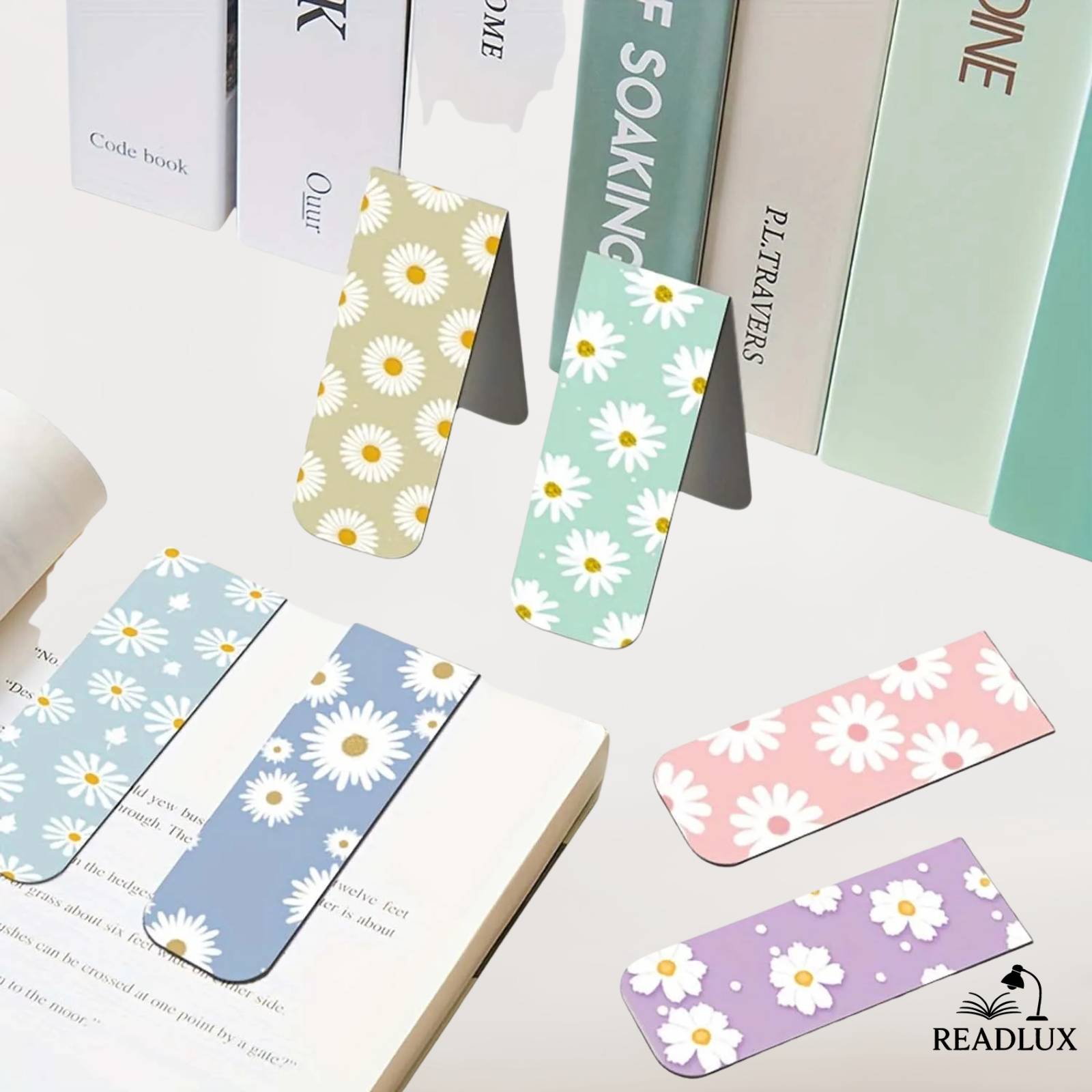 Lot de marque page magnétique avec des marguerites semi ouvert