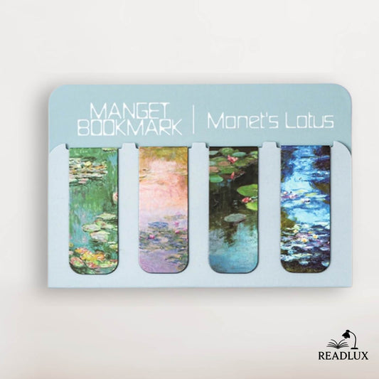 Lot de marque pages magnétiques Monet avec nénuphars et reflets aquatiques, extraits de la série des Nymphéas.