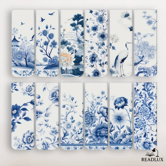 Lot de marque pages magnétiques  floraux blanc et bleu