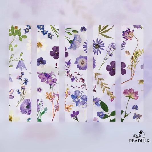 marque page Fleurs séchées violettes, lavandes, mauves et bleues readlux