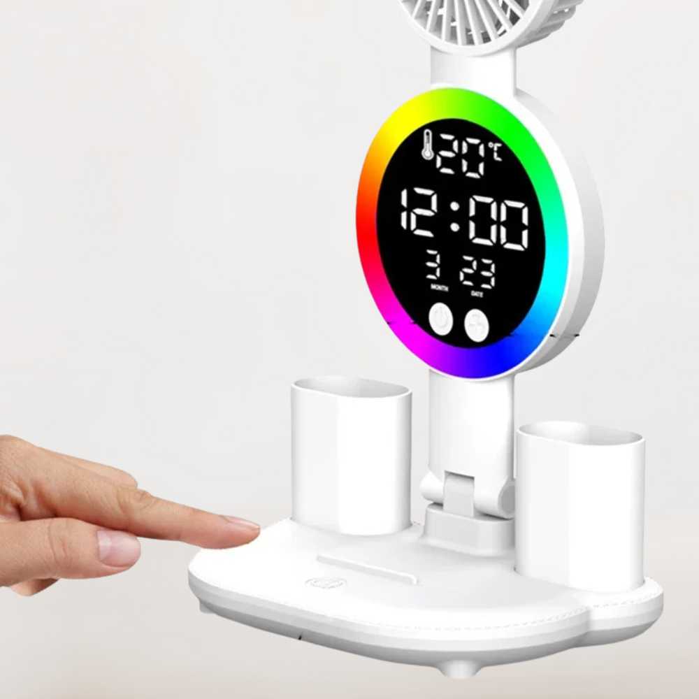 Lampe de Lecture sur Pied | Ventilateur, Horloge et Lumière Double