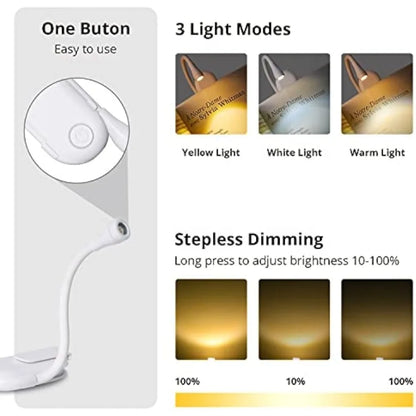 Lampe de Lecture à Pince | Rechargeable et Compacte à Trois Lumières