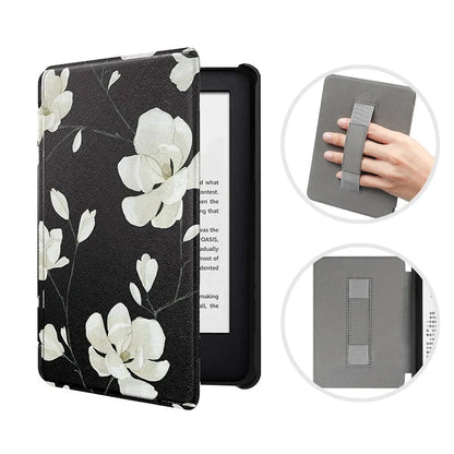 Etui Kindle Paperwhite 2024 | Fleurs Blanches et Élégance Noire