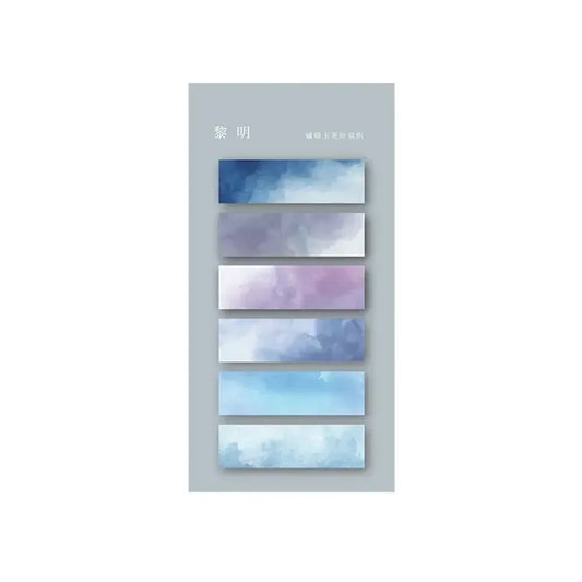 Ensemble de marqueurs autocollants transparents aux dégradés de bleu et violet, présentés sur un fond gris