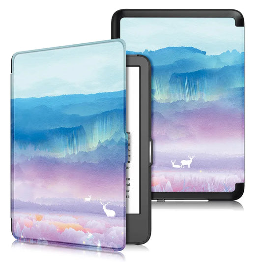 Etui Kindle 11eme Generation | Paysage Pastel et Cerfs Poétiques