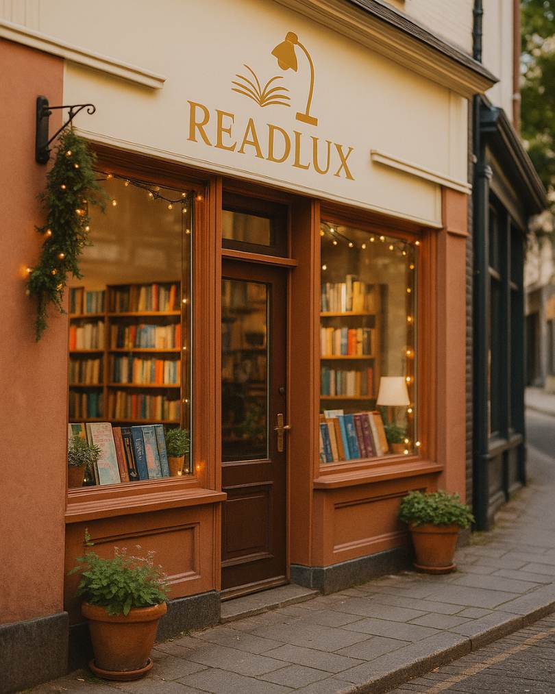 illustration ia d'une devanture de magasin Readlux vendant des marques page