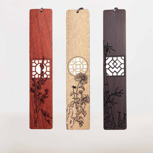 Collection de 3 Marque-Pages Bois | Gravures Florales et Élégance Naturelle