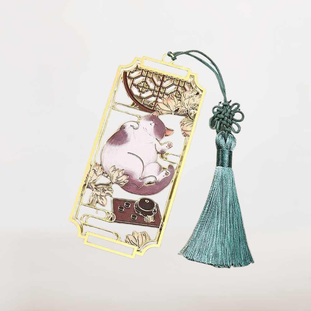 Marque Page Chat Zen – Sérénité Florale et Élégance Orientale